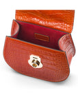 Leather rounded bottom top handle bag, orange croc, inside