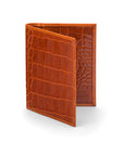 RFID leather credit card holder, orange croc, front view