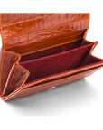 Small leather concertina purse, orange croc, inside