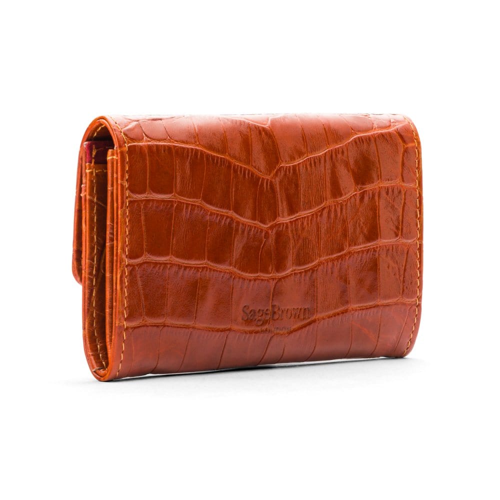 Small leather concertina purse, orange croc, back