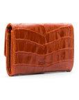 Small leather concertina purse, orange croc, back