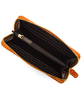 Tall leather zip around accordion purse, orange croc,, inside