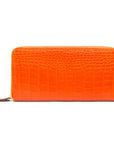 Tall leather zip around accordion purse, orange croc