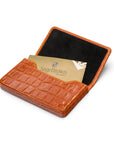Leather business card holder with magnetic closure, orange croc, inside