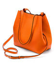 Leather tote bag, orange, with long strap