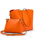 Leather tote bag, orange, with mini bag