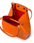 Leather tote bag, orange, open view
