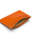 Flat leather credit card wallet 4 CC, orange, inside