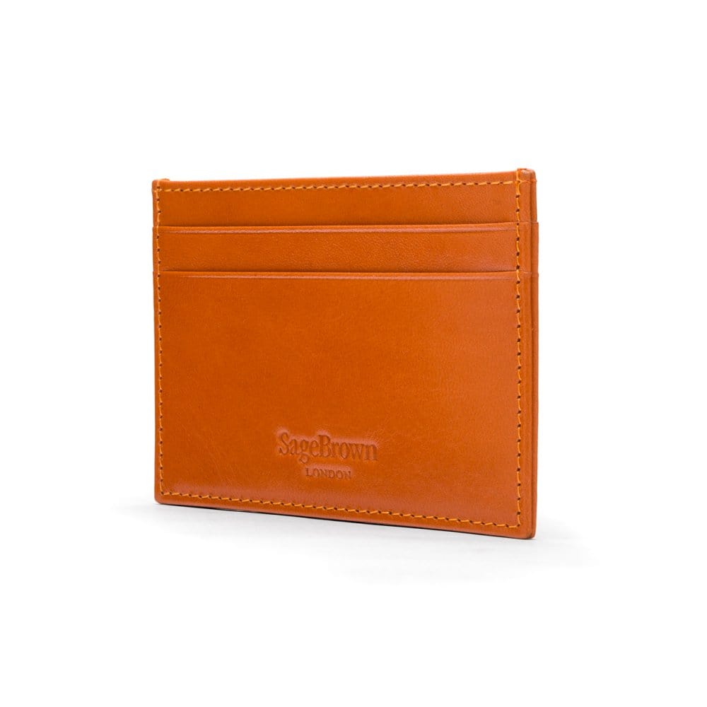 Flat leather credit card wallet 4 CC, orange, back