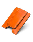 Flat magnetic leather money clip card holder, orange, front