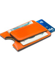 Flat magnetic leather money clip card holder, orange, sider