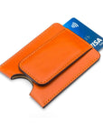 Flat magnetic leather money clip card holder, orange