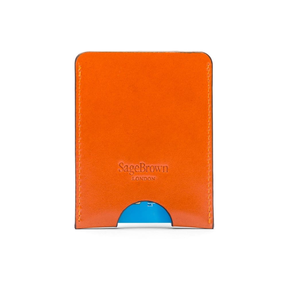 Flat magnetic leather money clip card holder, orange, back