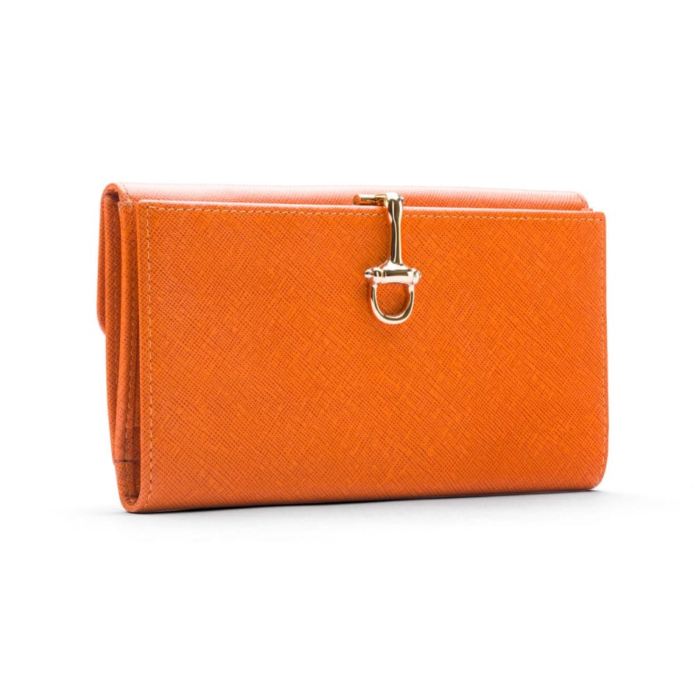 Orange Ladies Tall Leather Purse With Brass Clasp 8 CC