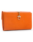 Orange Ladies Tall Leather Purse With Brass Clasp 8 CC