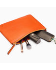 Large leather makeup bag, orange