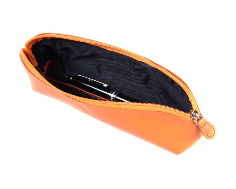 Large Leather Pencil Case Orange