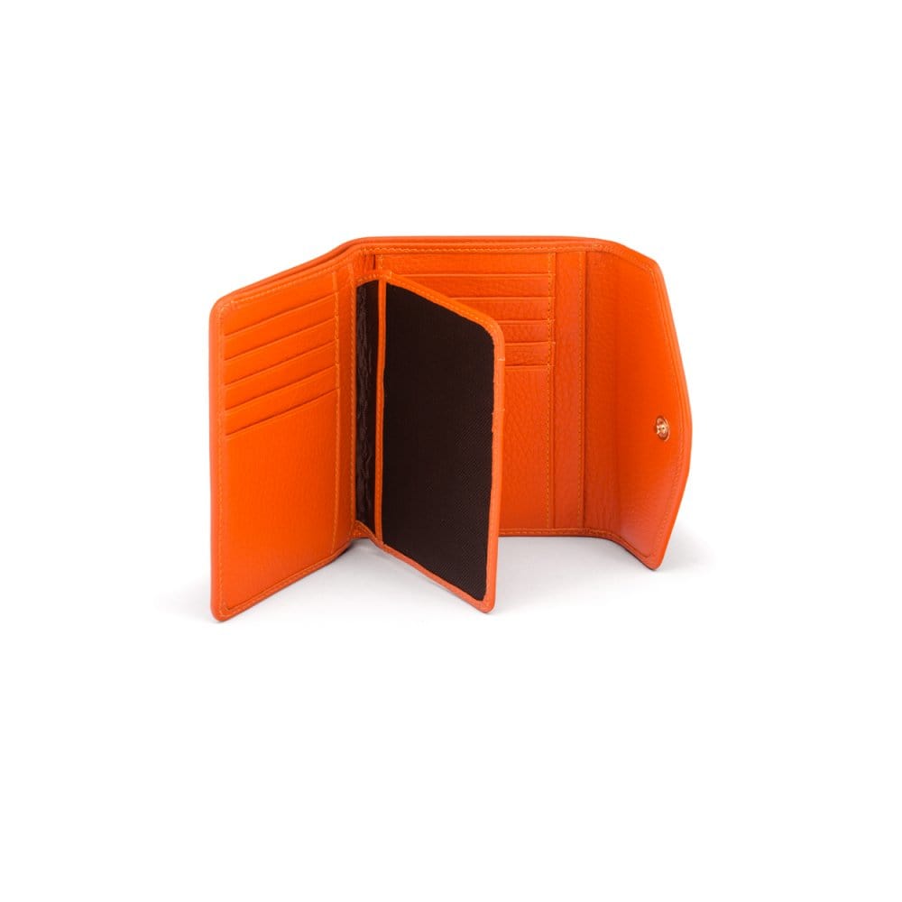 Large leather purse with 15 CC, orange, inside