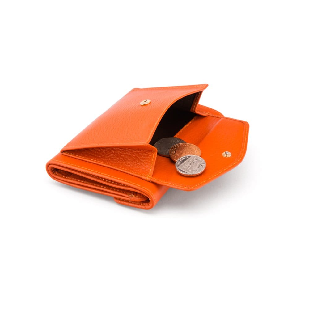 Large leather purse with 15 CC, orange, back