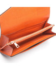 Leather accordion clutch purse with 12 card slots, orange saffiano, inside