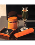 Orange Leather Cylindrical Jewellery Case