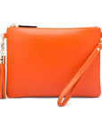 Leather cross body bag with chain strap, orange, without chain strap
