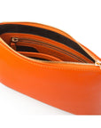 Leather cross body bag with chain strap, orange, inside