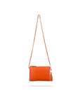 Leather cross body bag with chain strap, orange, front