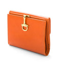 Leather purse with brass clasp, orange, front view