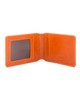 Leather travel card wallet, orange, open