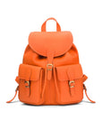 Leather backpack with pockets, orange, front