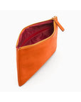 Medium leather makeup bag, orange, inside view