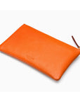 Medium leather makeup bag, orange, back view