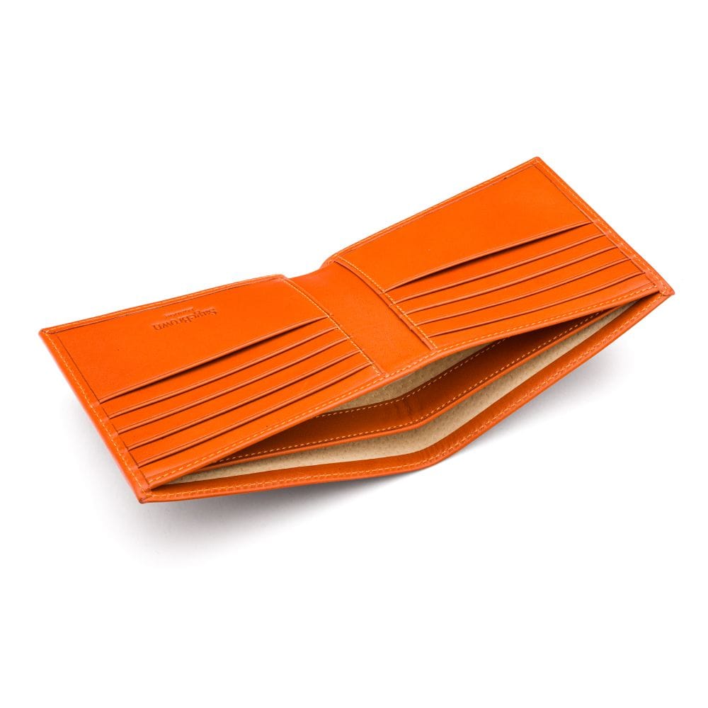 Men's leather billfold wallet, orange, inside