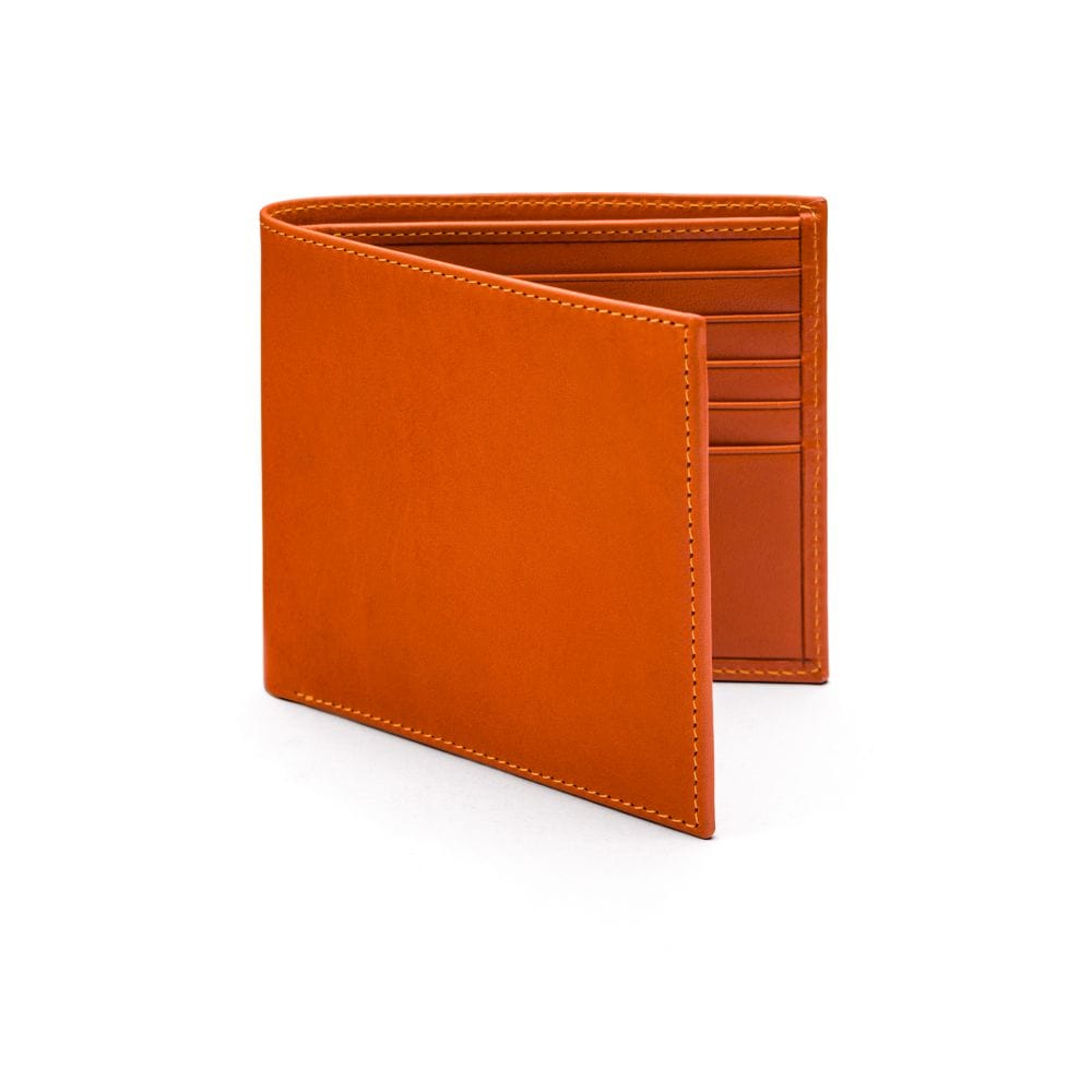 Men's leather billfold wallet, orange, front