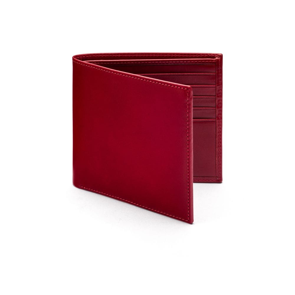 Men's leather billfold wallet, red, front