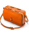 Compact crossbody bag, orange saffiano, side
