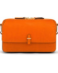 Compact crossbody bag, orange saffiano, front