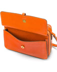 Compact crossbody bag, orange saffiano, front pocket