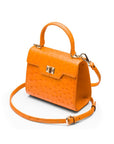 Mini ostrich leather Morgan Bag, top handle bag, orange, side view