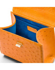 Mini ostrich leather Morgan Bag, top handle bag, orange, inside