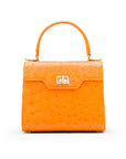 Mini ostrich leather Morgan Bag, top handle bag, orange, front