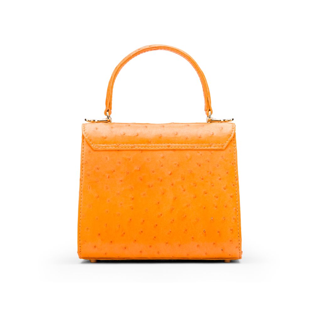 Mini ostrich leather Morgan Bag, top handle bag, orange, back