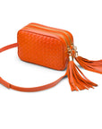 Woven leather camera bag, orange, side