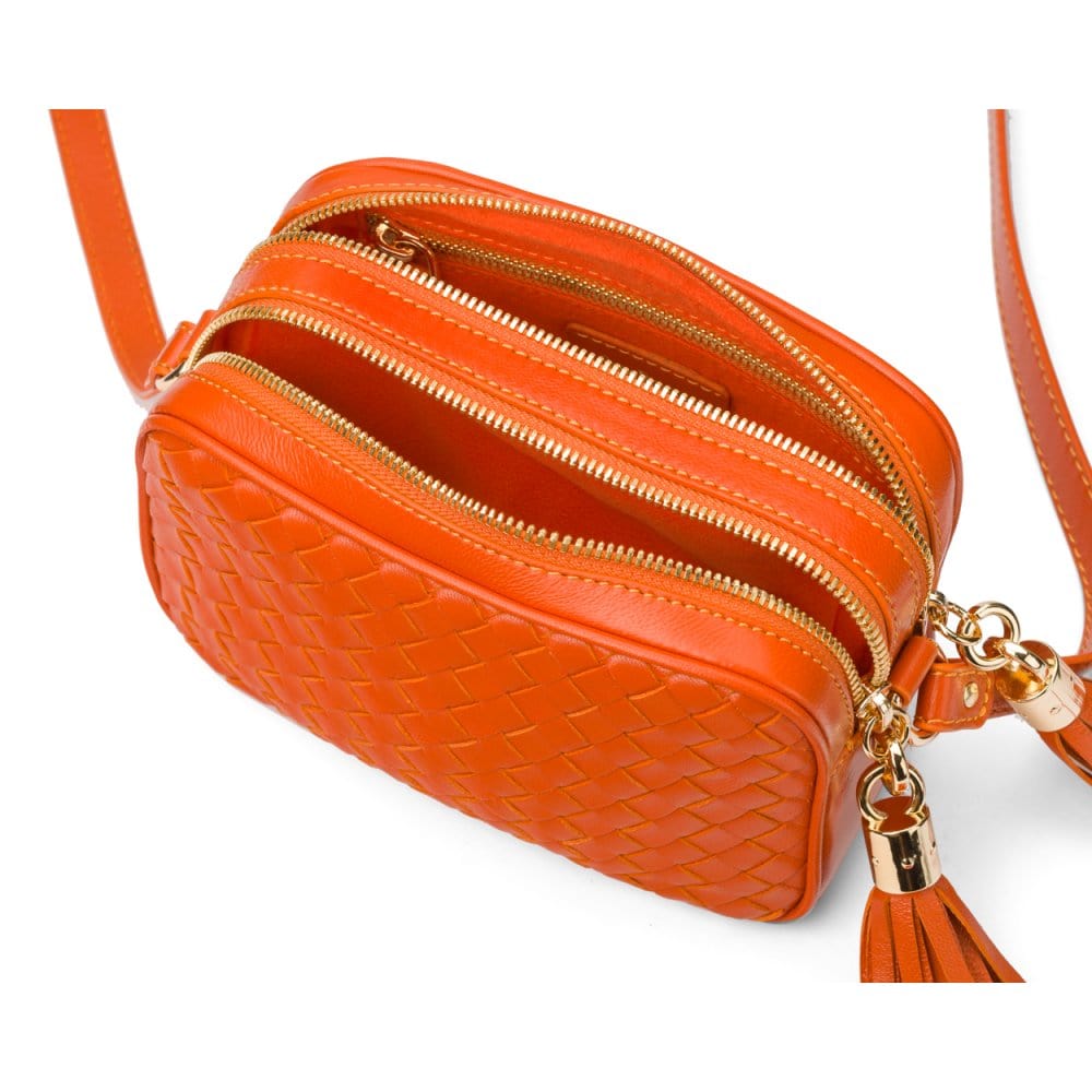 Woven Leather Camera Bag, Orange 