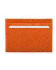 Flat leather credit card wallet 4 CC, orange saffiano, front
