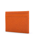Flat leather credit card wallet 4 CC, orange saffiano, side