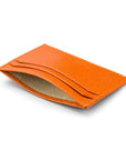 Flat leather credit card holder with middle pocket, 5 CC slots, orange saffiano, inside