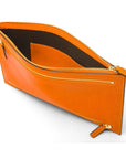 Leather travel document and currency case, orange, inside