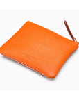 Small leather makeup bag, orange, back view